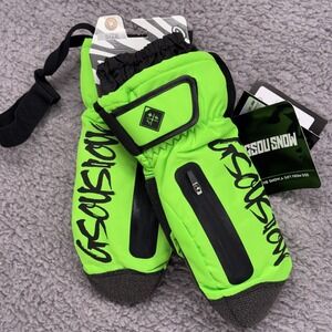 GSOU SNOW Adult Teen Waterproof Breathable Ski Mittens Neon Green Black Size M